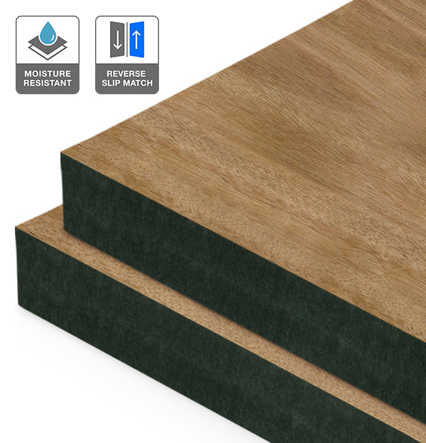Blackbutt Veneer Crown Cut Reverse Slip Match on Black Moisture Resistant MDF