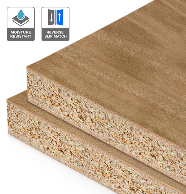 Blackbutt Veneer Crown Cut Reverse Slip Match on HMR Moisture Resistant Particleboard