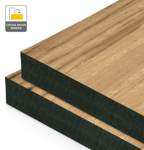 Blackbutt Veneer Natural Feature Grade Cross Grain on Black MDF