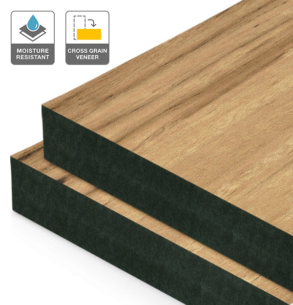Blackbutt Veneer Natural Feature Grade Cross Grain on Black Moisture Resistant MDF