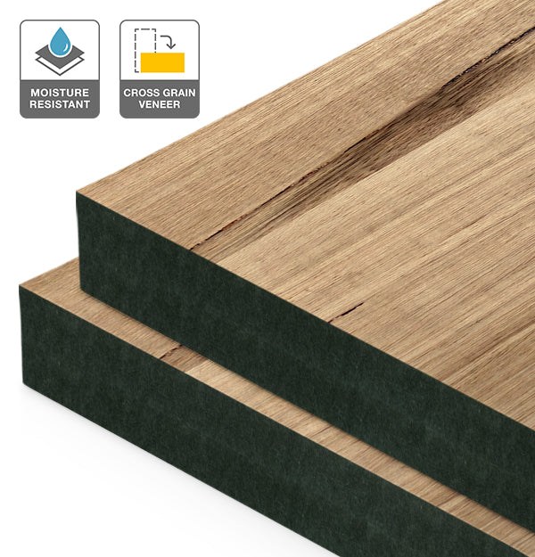 Tasmanian Oak Veneer Natural Feature Grade Cross Grain on Black Moisture Resistant MDF