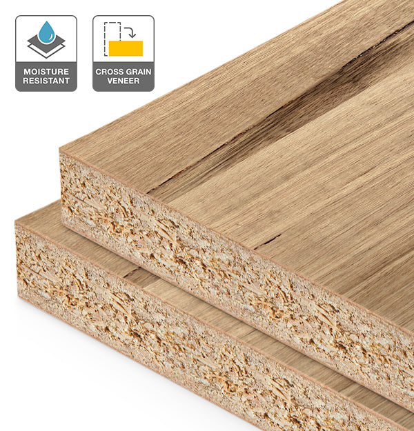 Tasmanian Oak Veneer Natural Feature Grade Cross Grain on HMR Moisture Resistant Particleboard