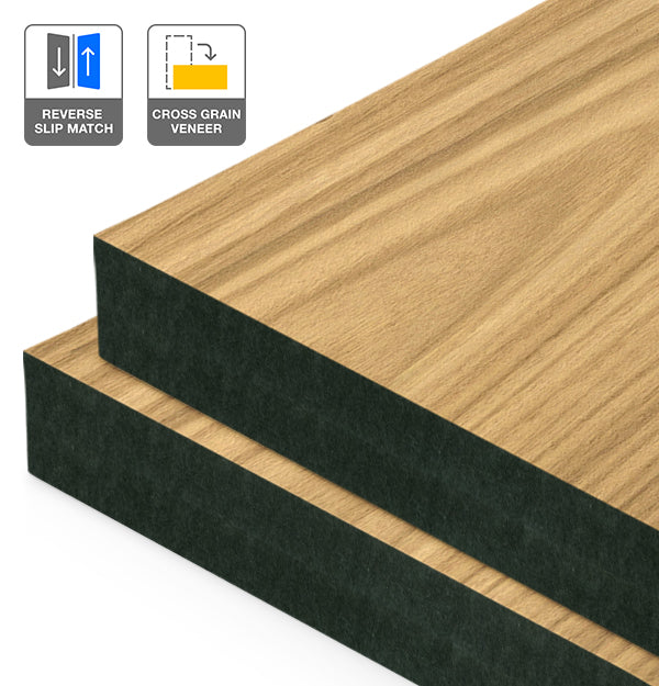 Plantation Oak Veneer Crown Cut Reverse Slip Match Cross Grain on Black MDF
