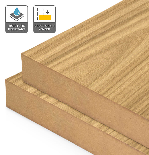 Plantation Oak Veneer Crown Cut Cross Grain on Moisture Resistant MDF