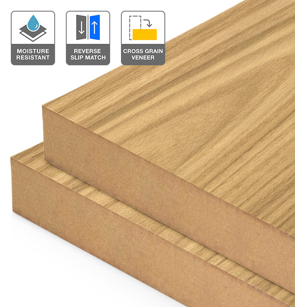 Plantation Oak Veneer Crown Cut Reverse Slip Match Cross Grain on Moisture Resistant MDF