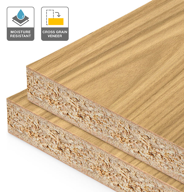 Plantation Oak Veneer Crown Cut Cross Grain on HMR Moisture Resistant Particleboard