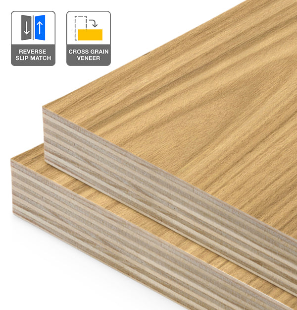 Plantation Oak Veneer Crown Cut Reverse Slip Match Cross Grain on Plywood