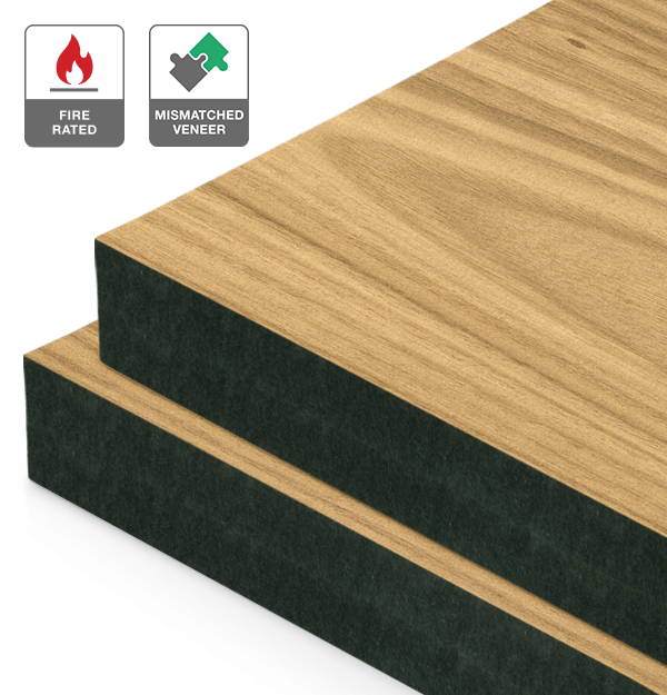 Plantation Oak Veneer Mismatched on Fire Rated Black MDF