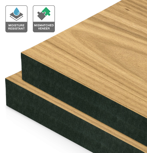 Plantation Oak Veneer Mismatched on Black Moisture Resistant MDF
