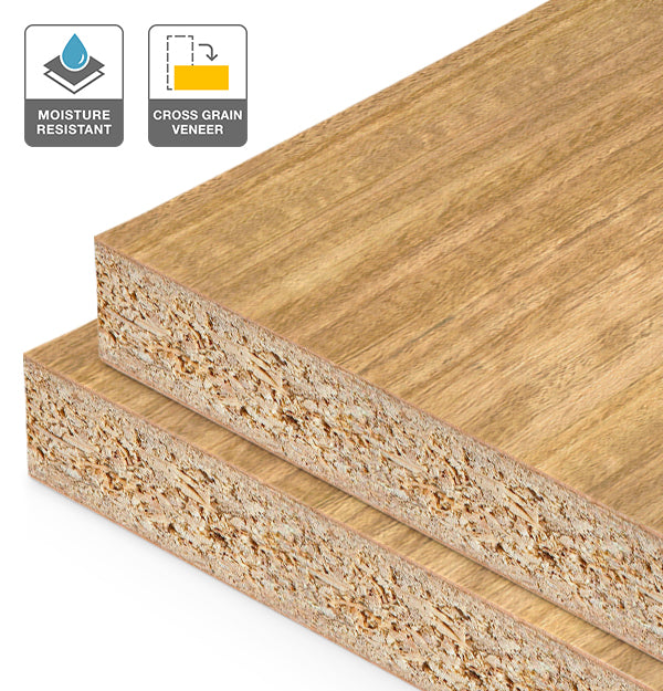 Plantation Oak Veneer Quarter Cut Cross Grain on HMR Moisture Resistant Particleboard