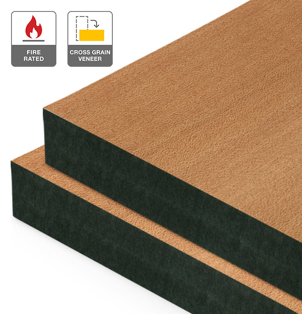 Silky Oak Veneer Quarter Cut Cross Grain on Fire Rated Black MDF