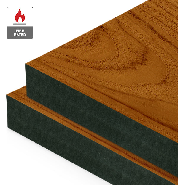 Teak Veneer Crown Cut on Fire Rated Black MDF