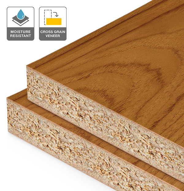 Teak Veneer Crown Cut Cross Grain on HMR Moisture Resistant Particleboard