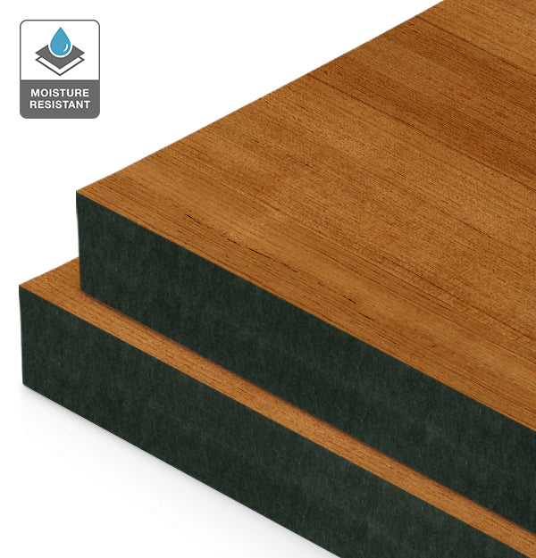 Teak Veneer Quarter Cut on Black Moisture Resistant MDF