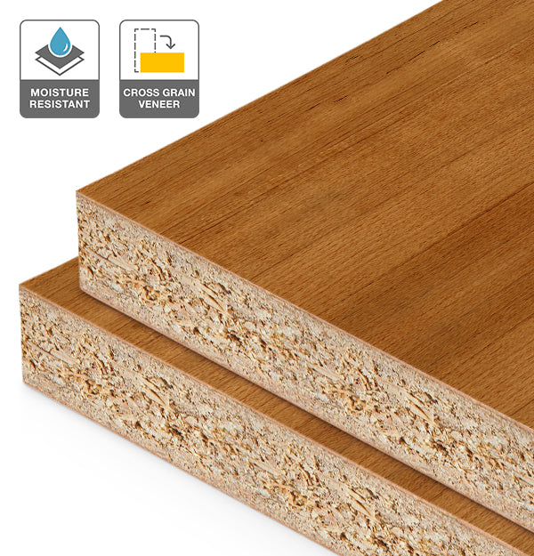 Teak Veneer Quarter Cut Cross Grain on HMR Moisture Resistant Particleboard