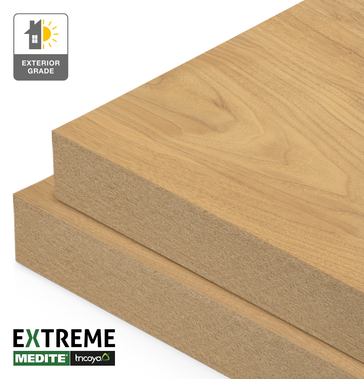 Warm Oak EVOGRAIN Hyperreal on Tricoya Extreme Exterior MDF