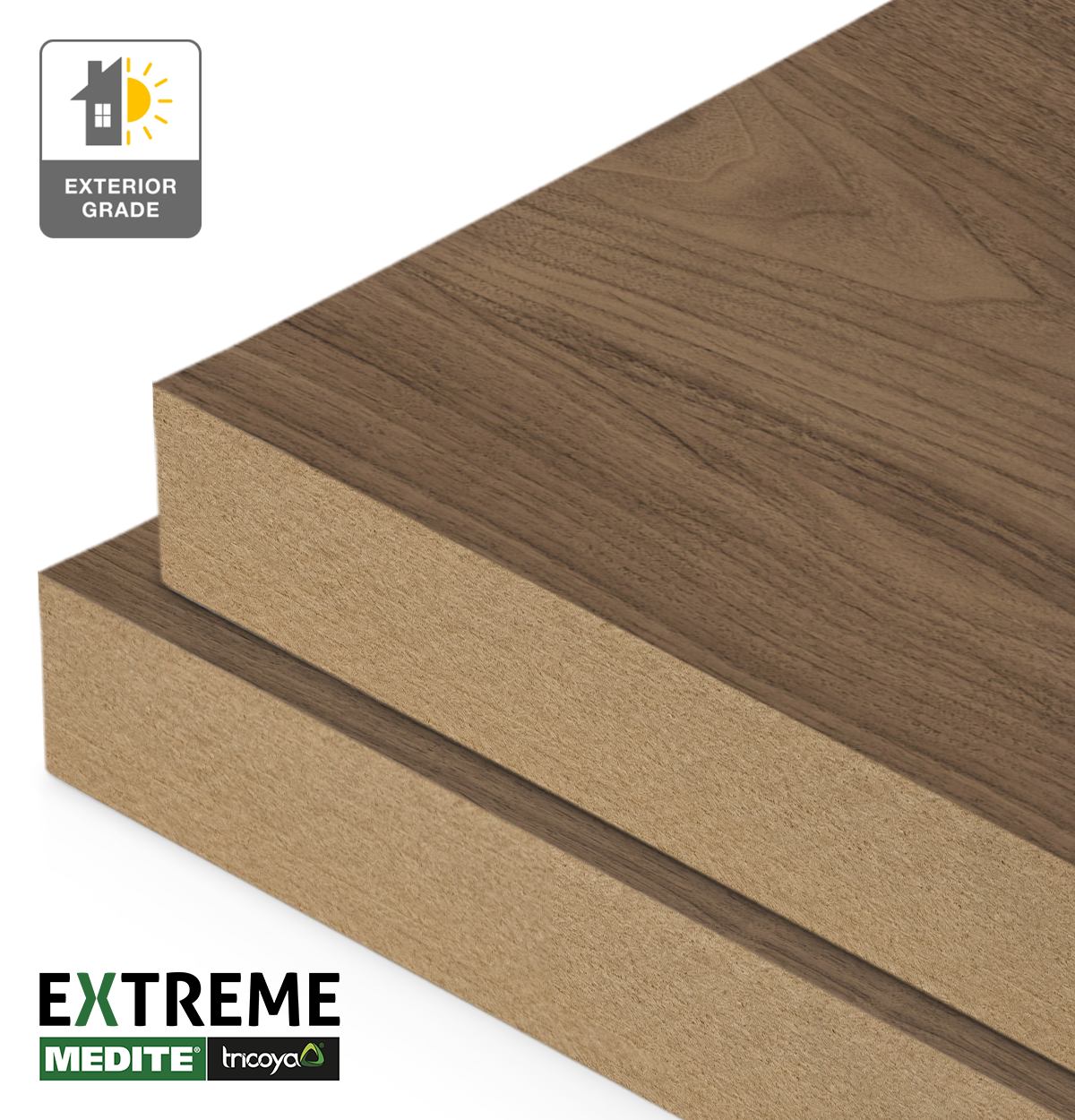 Warm Walnut EVOGRAIN Hyperreal on Tricoya Extreme Exterior MDF