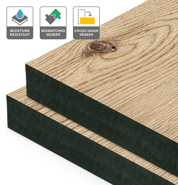 Rustic Oak Veneer Mismatched Cross Grain on Black Moisture Resistant MDF