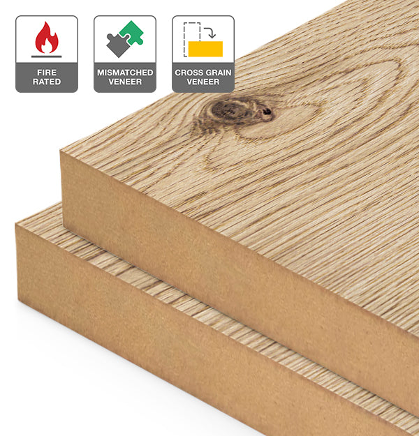 Rustic Oak Veneer Mismatched Cross Grain on Fire Rated MDF