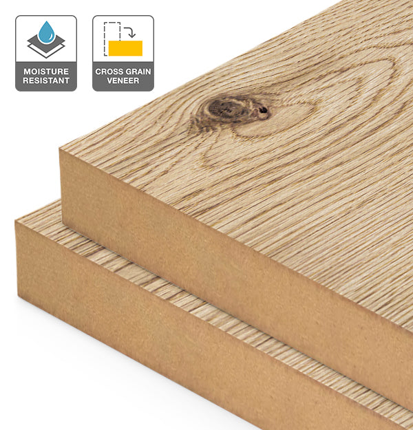 Rustic Oak Veneer Natural Feature Grade Cross Grain on Moisture Resistant MDF