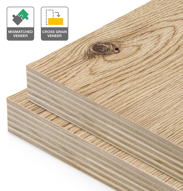 Rustic Oak Veneer Mismatched Cross Grain on Plywood