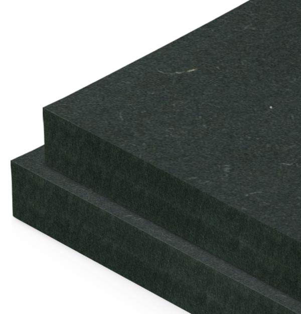 Stack of black MDF boards showing the edges and surfaces.